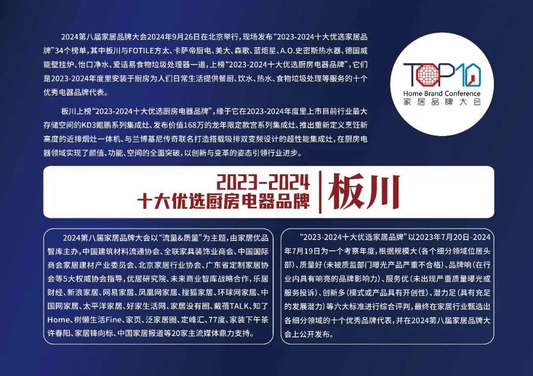 硬核實力 行業引領 | 板川電器上榜2024年十大優選廚房電器品牌！